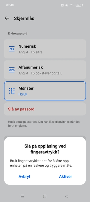 Velg ønsket alternativ