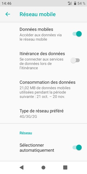 Sélectionnez Type de réseau préféré