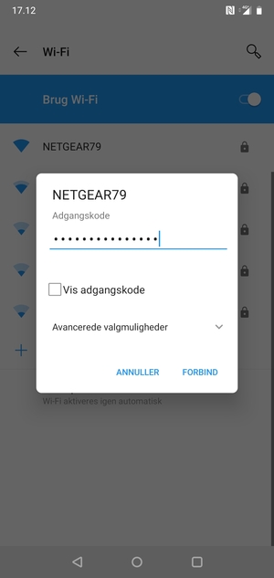 Indtast Wi-Fi adgangskoden og vælg FORBIND
