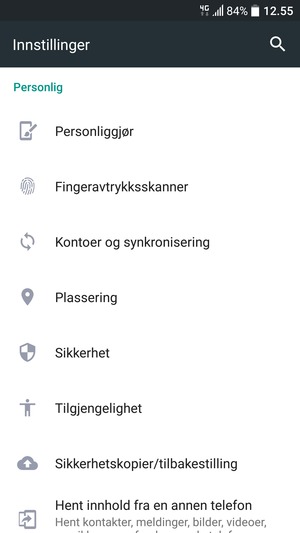 Bla til og velg Kontoer og synkronisering