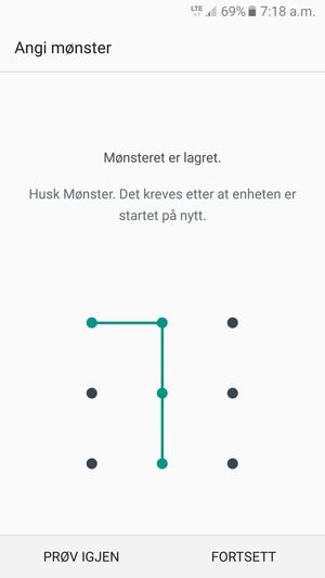 Tegn et opplåsingsmønster og velg FORTSETT
