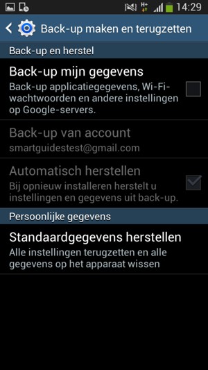 Vink het selectievakje Back-up mijn gegevens aan