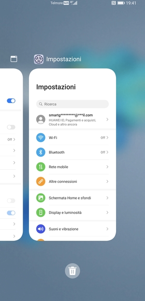 Seleziona l'icona Elimina per chiudere tutte le applicazioni in esecuzione
