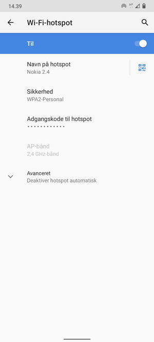 Din telefon er nu sat op til brug som modem