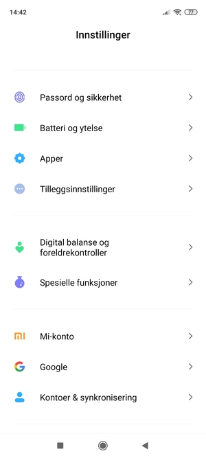 Bla til og velg Passord og sikkerhet