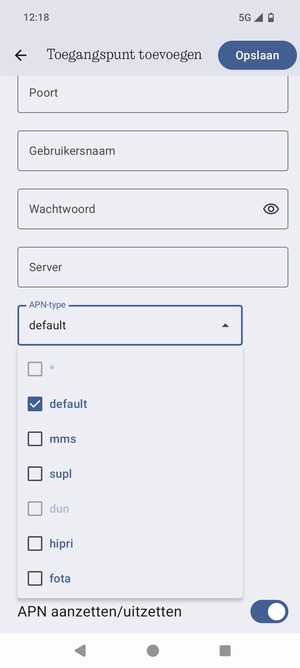 Zorg ervoor dat default geselecteerd is