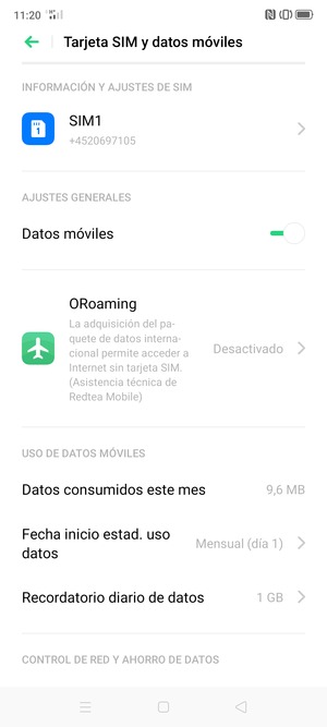 Seleccione SIM1 o SIM2