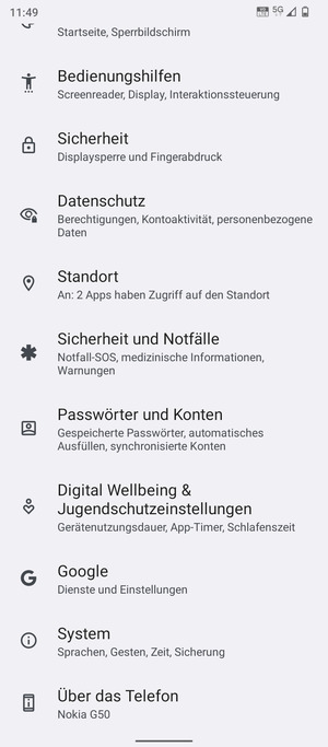 Scrollen Sie und wählen Sie Passwörter und Konten