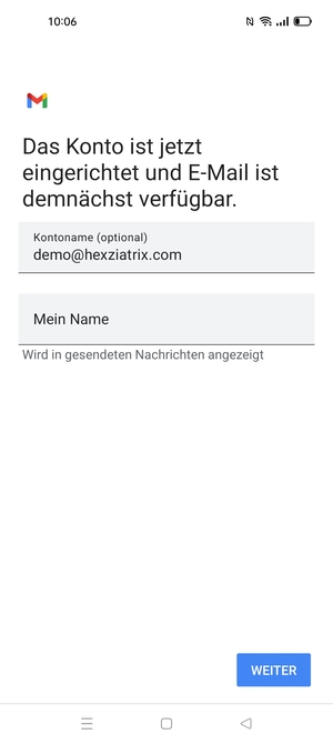 Geben Sie Ihrem Konto einen Namen und geben Sie Ihren Namen ein. Wählen Sie WEITER
