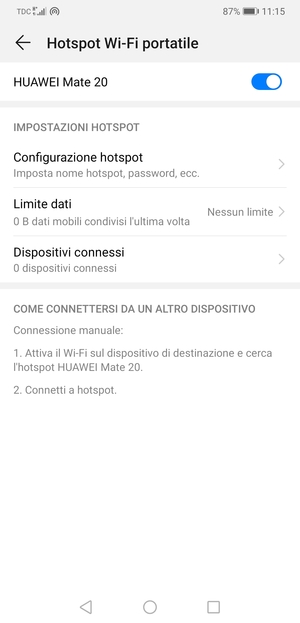 Il telefono è ora pronto per essere usato come modem