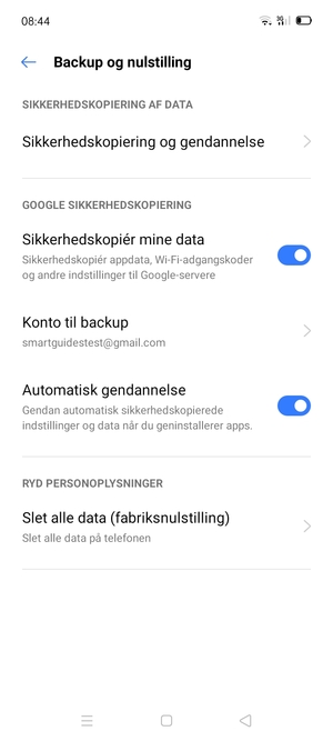 Vælg Konto til backup