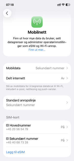 Ditt eSIM
er nå aktivert