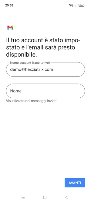 Scegli un nome per il tuo account e inserisci il tuo nome. Seleziona AVANTI