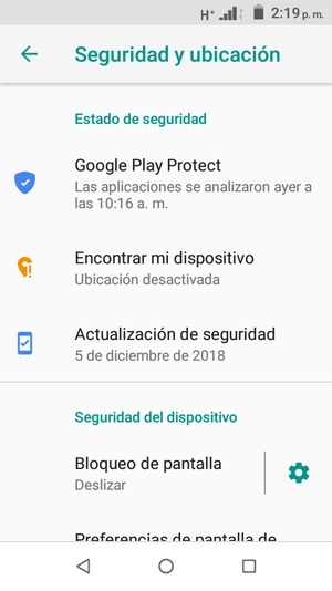 Seleccione Bloqueo de pantalla