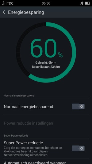 Om Super Power-reductie in te schakelen, keert u terug naar het Energiebesparing menu