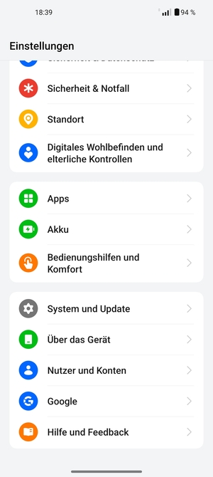 Scrollen Sie und wählen Sie System und Update