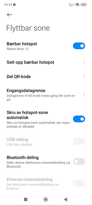 Telefonen din er konfigurert for bruk som et modem