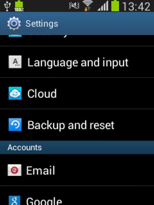 Select Backup and reset