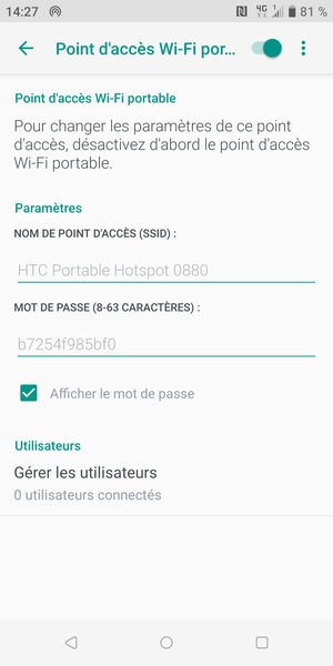 Votre téléphone est maintenant configuré pour être utilisé comme modem