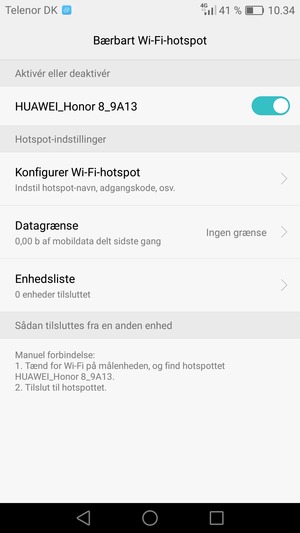 Din telefon er nu sat op til brug som modem