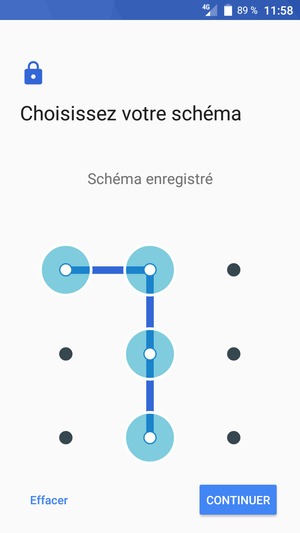 Dessinez un motif de déverrouillage et sélectionnez CONTINUER