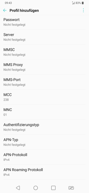 Scrollen Sie nach unten und geben Sie MMS-Informationen ein