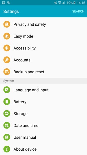 Scroll to and select About device