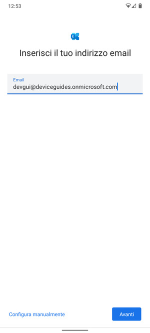 Inserisci il tuo indirizzo email e seleziona Configura manualmente
