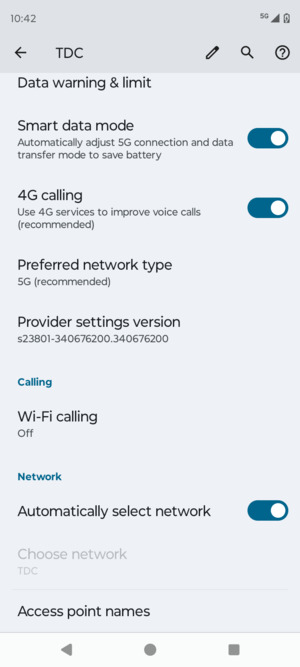 Scroll to and select Access point names