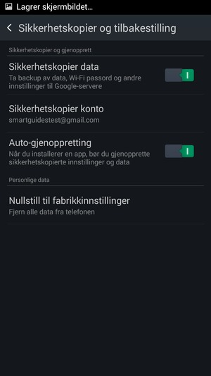 Velg Sikkerhetkopier konto