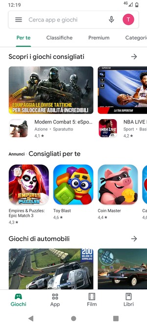 Seleziona la barra di ricerca