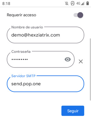 Introduzca la dirección de servidor saliente y seleccione Seguir