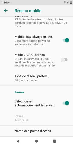 Faites défiler et sélectionnez Noms des points d'accès