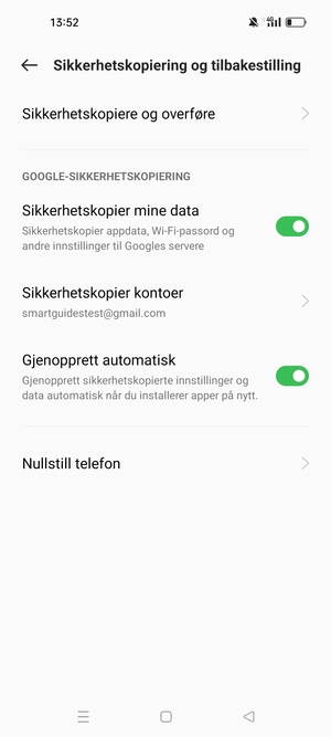Velg Sikkerhetskopier konto