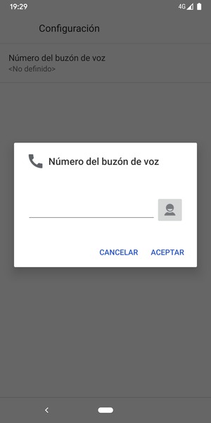 Introduzca el Número del buzón de voz y seleccione ACEPTAR