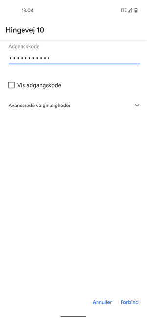 Indtast Wi-Fi adgangskoden og vælg Forbind