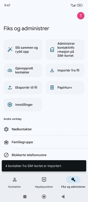 Kontaktene dine blir lagret på din Google-konto og lagret på telefonen din neste gang Google synkroniseres.