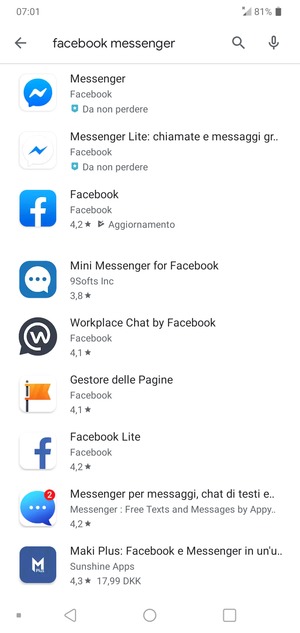 Seleziona l'applicazione