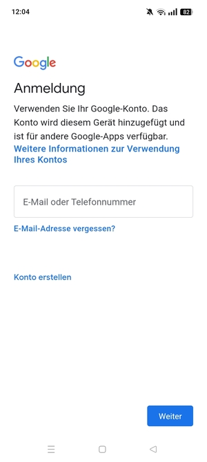 Geben Sie Ihre Gmail Adresse ein und wählen Sie Weiter