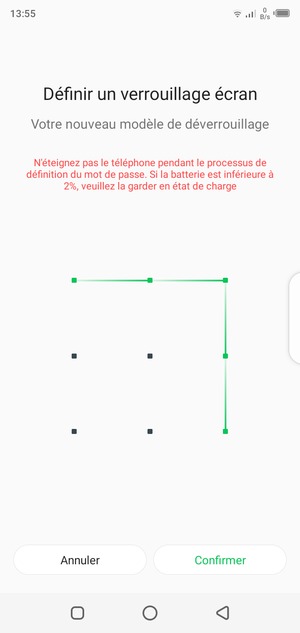 Dessinez de nouveau le schéma de déverrouillage et sélectionnez Confirmer