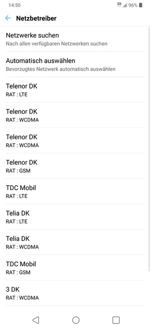 Wählen Sie einen Netzbetreiber von der Liste