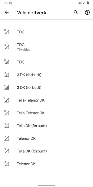 Velg en nettverksoperatør fra listen