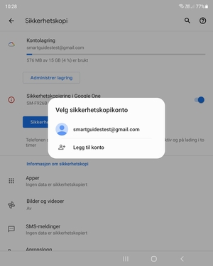 Velg sikkerhetskopi-kontoen din