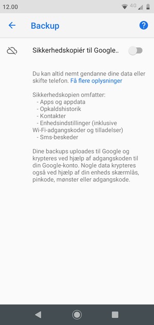 Aktiver Sikkerhedskopiér til Google..