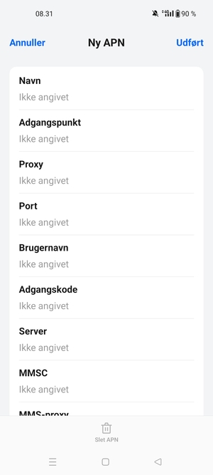 Indtast internet-oplysninger