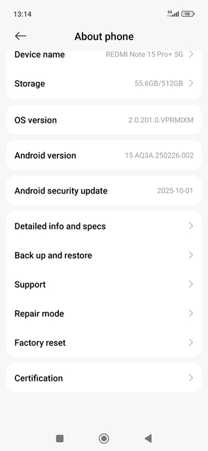Scroll to and select Back up and restore