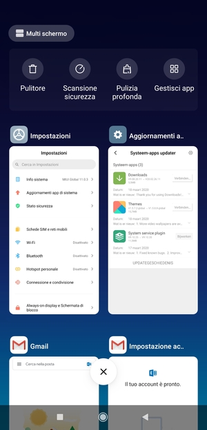 Seleziona l'icona Elimina per chiudere tutte le applicazioni in esecuzione