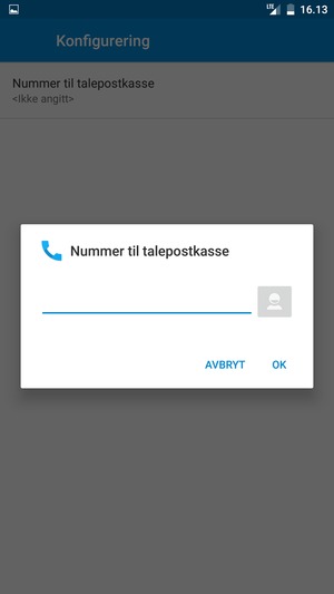 Skriv inn Nummer til talepostkasse og velg OK