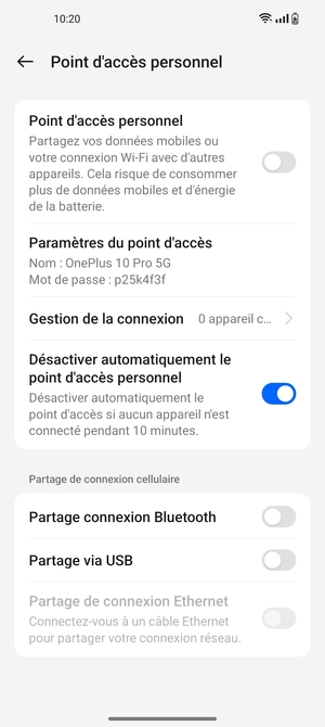 Activer le Point d'accès personnel