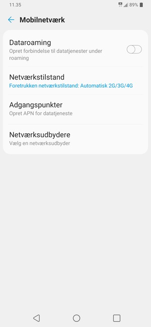 Vælg Netværkstilstand